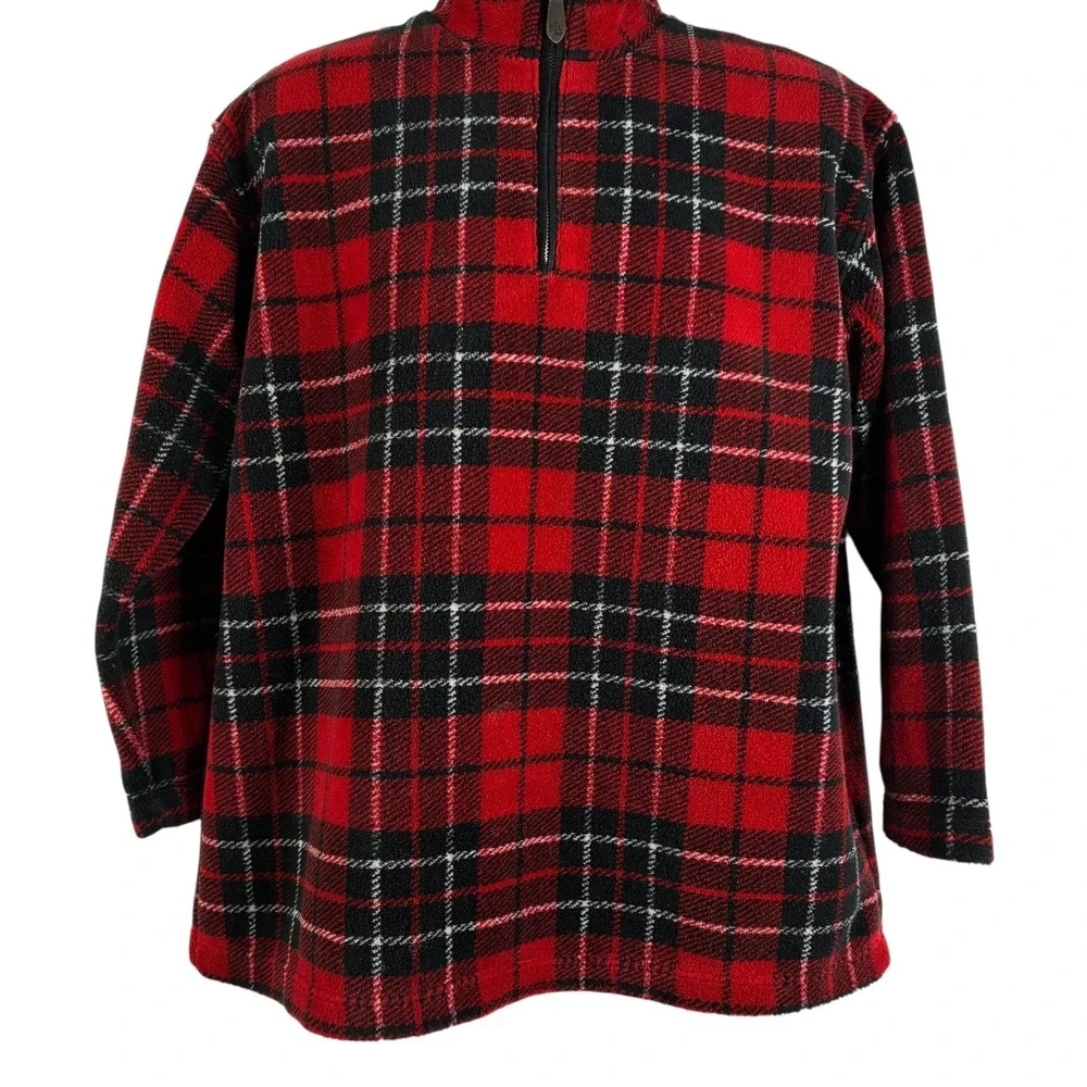 Lauren Ralph Lauren 1/4 Zip Plaid Fleece Men's Medium Red Tartan USA‎ Made VTG